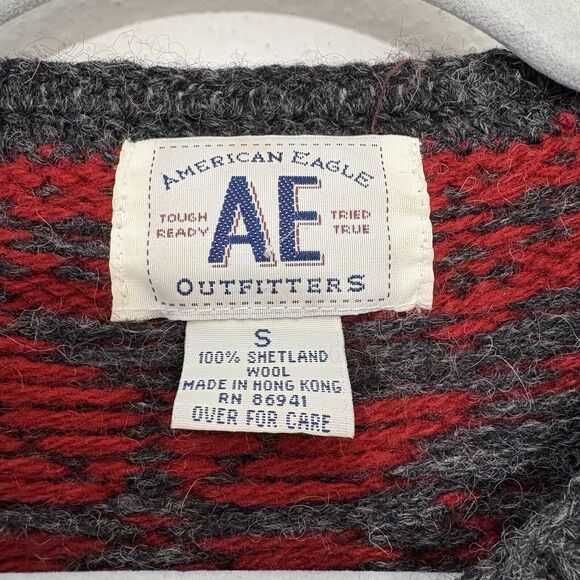 VTG American Eagle Womens Fair Isle Shetland Wool Cardigan Sweater Size S Y2K - Picture 4 of 7